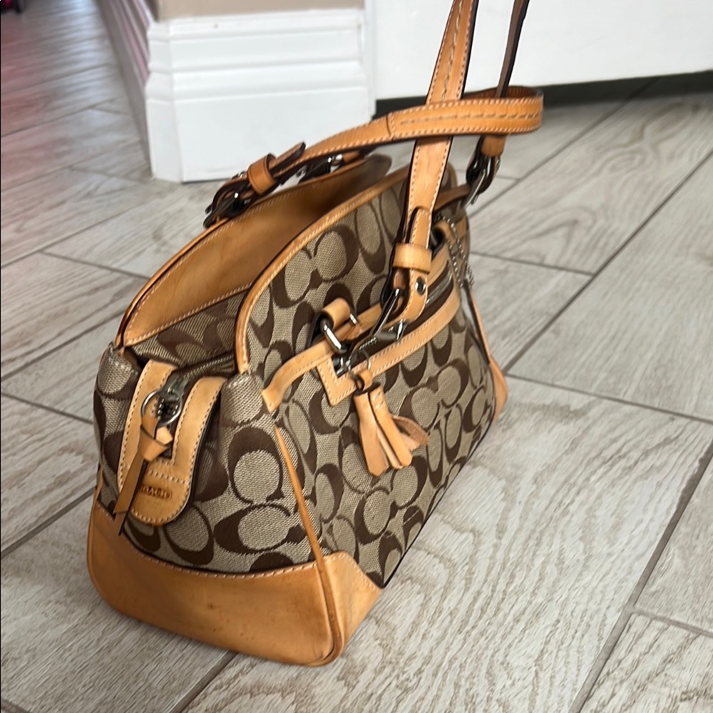 Coach Signature Brown and Tan Satchel - Picture 3 of 5